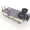 Industrial Building Design Featuring Large Circular Storage Tanks Metal Platform And Railings