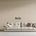 Elegant Baxter Beige Leather Two Seater Sofa With Cushions On Beige Wall