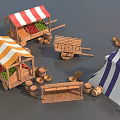 Vegetable stand fruit and vegetable stand combination vegetable market stall market life props low face number low model simple model game film and television level super realistic 3d model