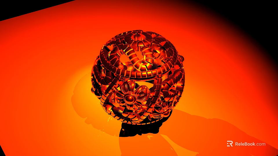 Spherical Jewelry with Intricate Patterned Craftsmanship and Metallic Shine on Orange Background 3d model 