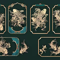 Traditional Koi Fish Decorative Patterns With Gold Green Elements And Various Ornate Frames 3d model