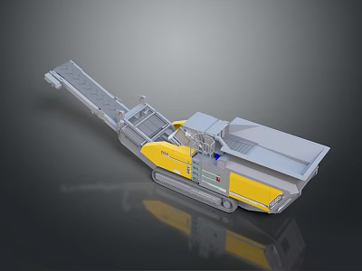 Yellow And Gray Tracked Mobile Industrial Machine With Conveyor Belt And Operator Cabin 3d model