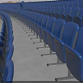 Blue Leisure Chairs Neatly Arranged in Rows with Metal Frames in Stadium Venue