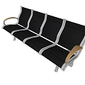 Modern Public Bench With Black Striped Seats And Metal Armrests