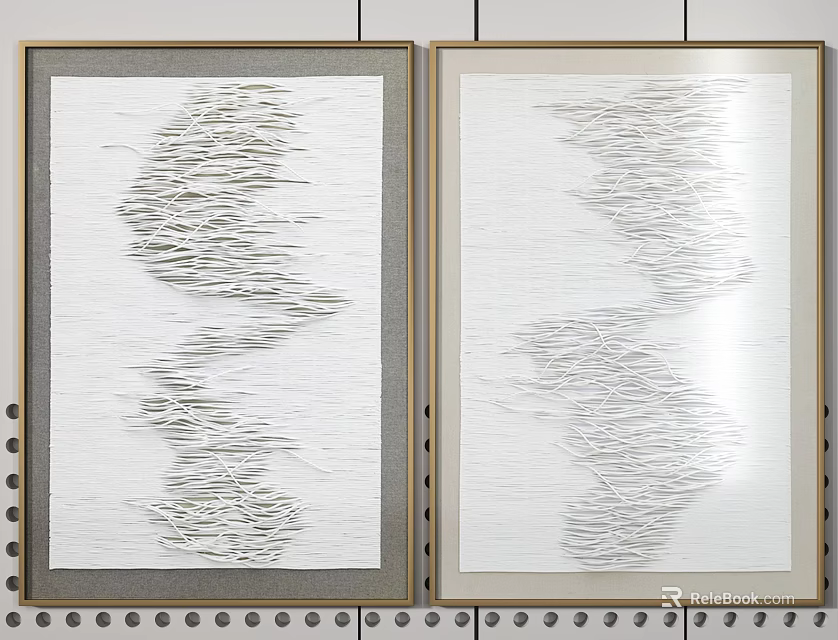 Abstract Framed Wall Art With White Background And Gray Beige Frames 3d model