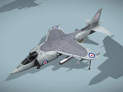 Gray Military Jet Fighter With Roundel Insignia Landing Gear And Weapon 3d model