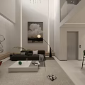 Modern Basement Living Space With Leather Chair Coffee Table Green Plant And TV Wall
