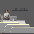 Professional Office Reception Area With Female Receptionist White Desk Minetti Sign Vase And Computer Monitor