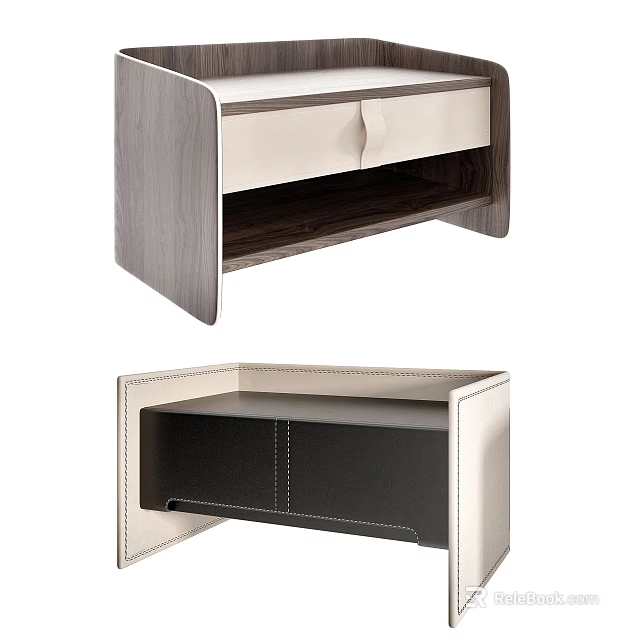 Modern Nightstand Designs With Drawer Storage And Leather Stitched Edges 3d model 