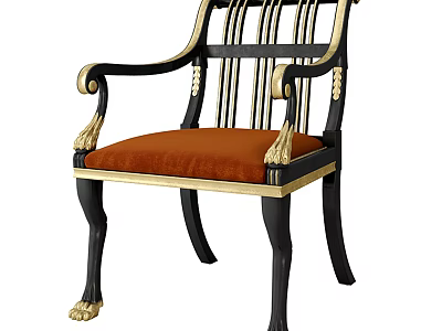 Classic Lounge Chair With Black Frame Gold Accents And Orange Cushioned Seat 3d model