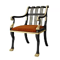 Classic Lounge Chair With Black Frame Gold Accents And Orange Cushioned Seat