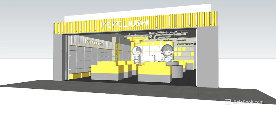 Bright YELLOWUSH Specialty Store Interior With Yellow Counters And Display Areas 3d model 