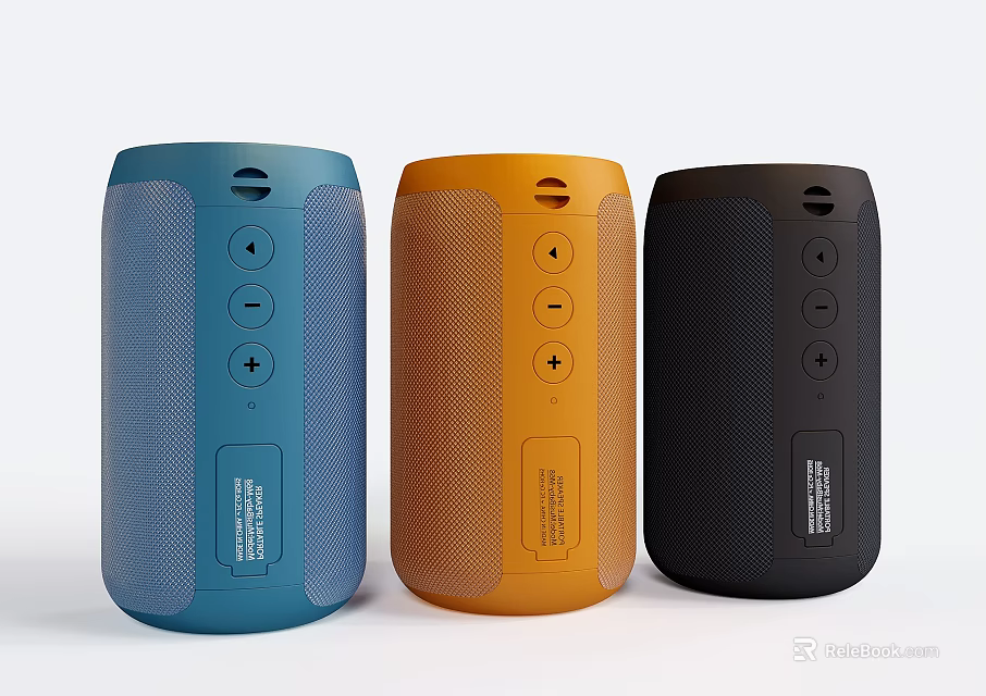 Modern Portable Bluetooth Speakers With Blue Orange Black Colors And Wireless Control Design 3d model 