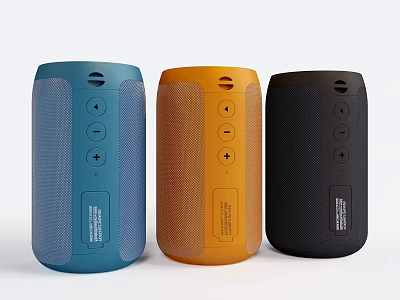 Modern Portable Bluetooth Speakers With Blue Orange Black Colors And Wireless Control Design 3d model
