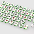 White Mahjong Tiles With Green Borders Chinese Characters And Symbols Near Dice And Tea Cup