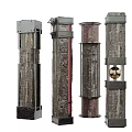 Varied Decorative Columns With Rustic Stone Metal Frames Red Accents And Spherical Details
