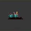 Delicious Hot Drinks in Turquoise Mugs with Marshmallows Candy and Cinnamon Sticks on Wooden Tray