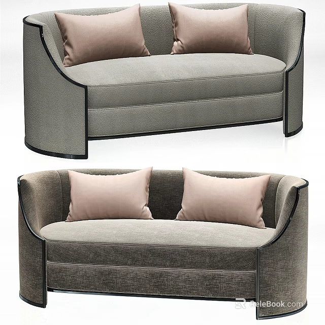 Modern Two Seater Sofa With Gray Fabric Curved Design And Soft Pillows 3d model
