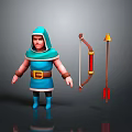 Man In Blue Hooded Cloak With Blue Boots Brown Belt Bow And Arrows