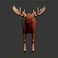 Cartoon Style Orange Moose 3D Model With Large Antlers And Shiny Surface On Dark Background
