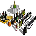 Collection Of Wine Bottles And Glasses With Ice Bucket And Champagne