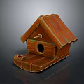 Wooden Birdhouse Structure With Sloped Roof Circular Entrance And Small Platform