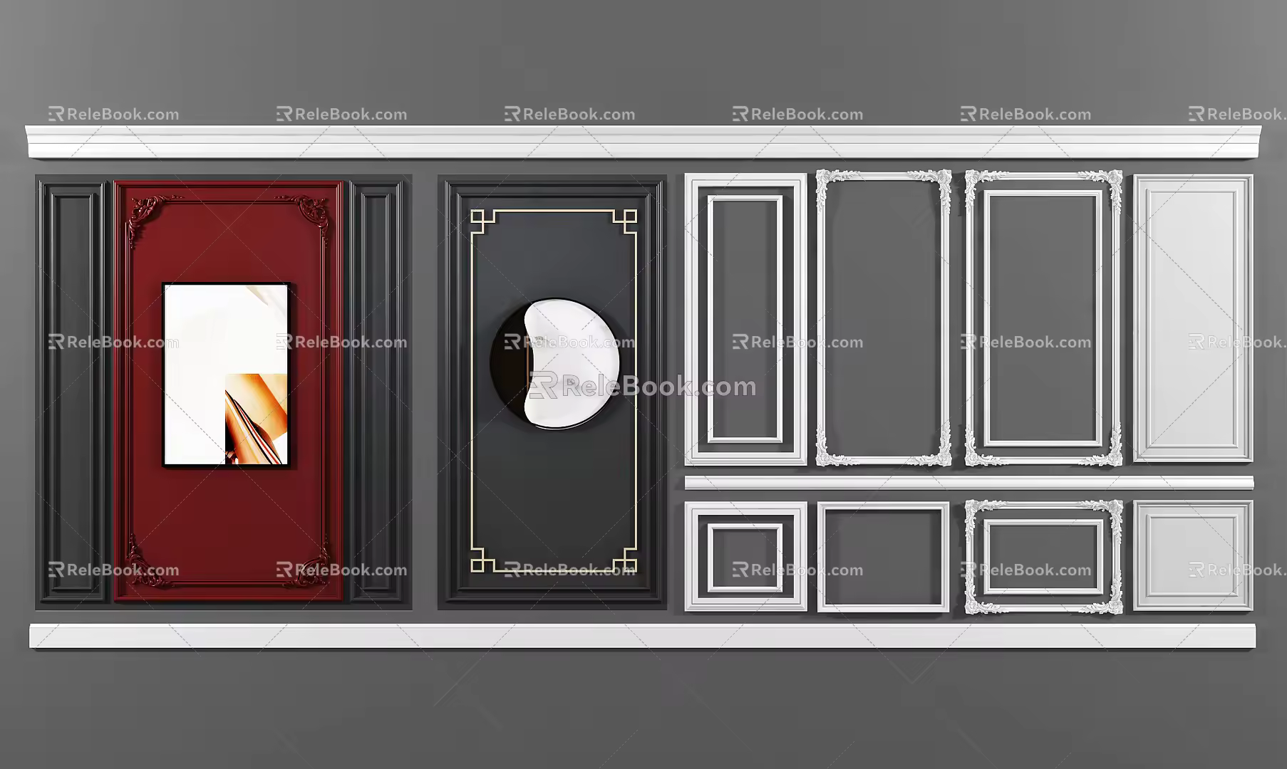 Simple European Line Gypsum Line Wall Panel Combination 3d model