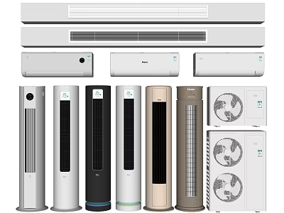 Various Types Of Air Conditioning Fans Including Wall Mounted Tower And Cabinet Models 3d model