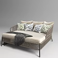 Cozy Modern Sectional Sofa With Patterned Pillows Soft Blanket And Rattan Frame 3d model
