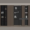 Modern Wooden Bookcase With Glass Doors And Decorative Items On Shelves