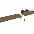 Modern Dining Table and Chair Set with Coral Armchairs Light Wood Rectangular Design 3d model
