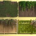 Lush Green Vines Covering Wooden Walls And Hanging On Bamboo Fences With Pink Flowers
