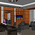 Modern Reception Area Interior With Wooden And Marble Walls Desk And Office Chair