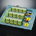 Logistics Center Model With Green Storage Containers Red Machinery And Yellow Loading Zones