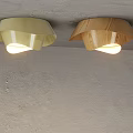 Two Cream Colored And Wooden Ceiling Lights Lit On Gray Ceiling