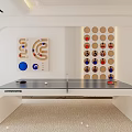 Modern Ping Pong Table With Colorful Wall Decor And Sports Equipment Setup