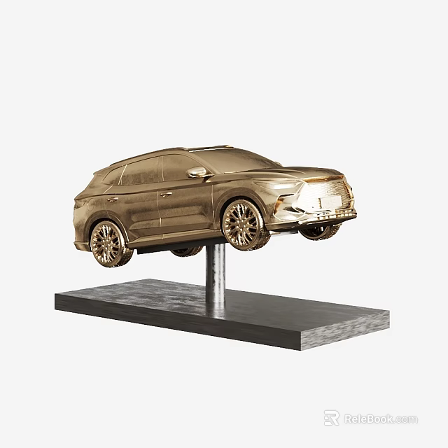 Detailed Golden SUV Model on Floating Display Stand with Black Base 3d model 