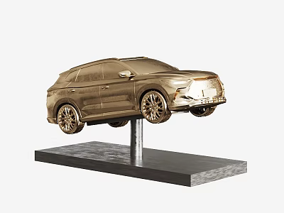 Detailed Golden SUV Model on Floating Display Stand with Black Base 3d model
