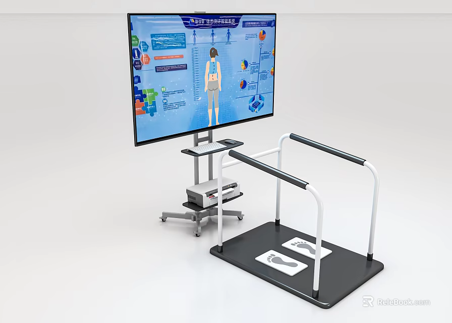 Rehabilitation Medical Equipment With Digital Screen And Parallel Bars For Patient Training 3d model 