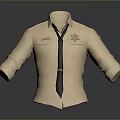 Beige Casual Shirt With Epaulets Chest Pockets Black Tie And Left Chest Badge