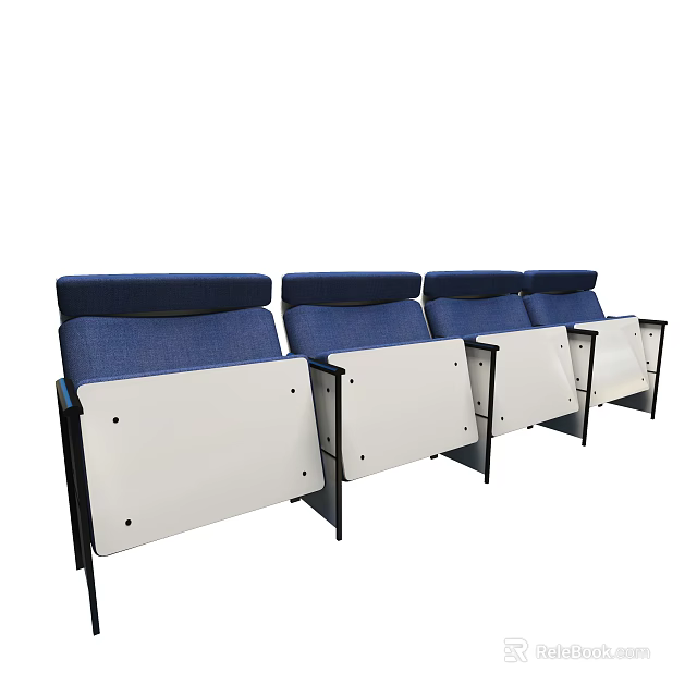 Four Blue Office Chairs With White Panels And Black Frames In Row Design 3d model