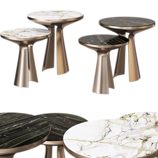 Modern Side Tables With Marble Top And Sleek Metal Base Design 3d model