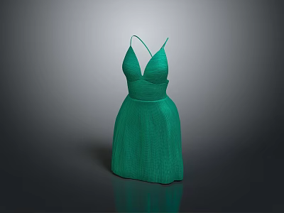 Elegant Green Spaghetti Strap Dress With Pleated Design And Fashionable Look 3d model