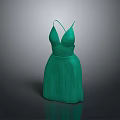 Elegant Green Spaghetti Strap Dress With Pleated Design And Fashionable Look