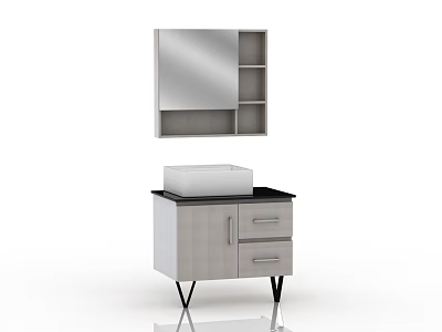 Modern Bathroom Vanity Cabinet With Mirror Shelf And Sink Drawers 3d model