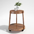 Stylish Wooden Round Side Table With Lower Shelf And Decorative Plants