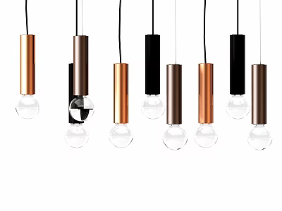 Modern Pendant Lights With Metal Tubes And Glass Globe Bulbs In Copper Black Brown 3d model
