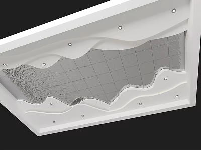 Modern Interior Ceiling Design With Wave Shapes And Recessed Lights 3d model
