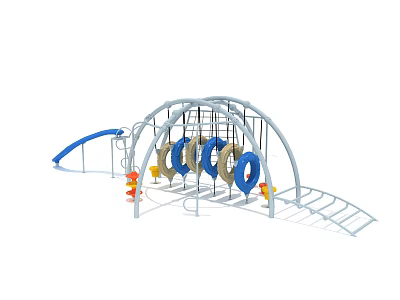 Outdoor Playground Equipment With Ring Swings Blue Slide And Climbing Structure 3d model