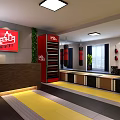Boxing Training Gym With Red Black Punching Bags Boxer Posters And Yellow Gray Floor Design